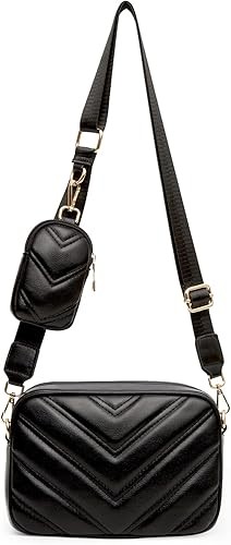 Herald Chevron Quilted Small Crossbody Bag with Coin Purse Pouch Women Square Snapshot Camera Side Shoulder 2 Size Handbag